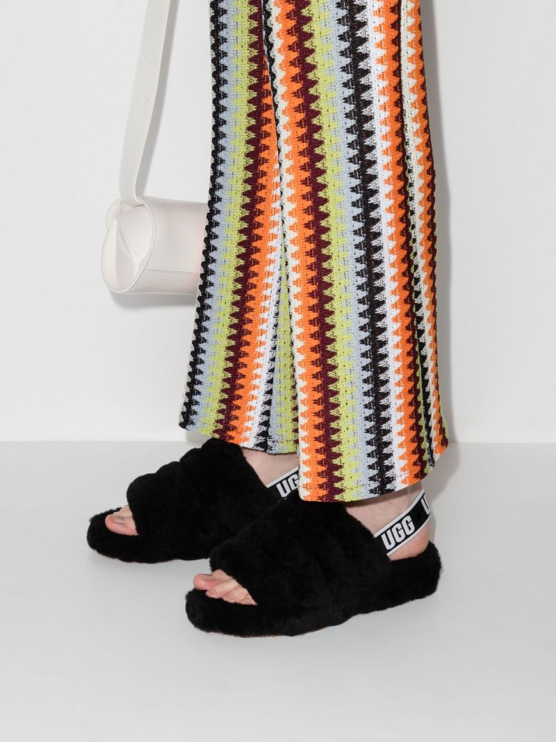 Black Fluff Yeah Flatform Shearling Slippers
