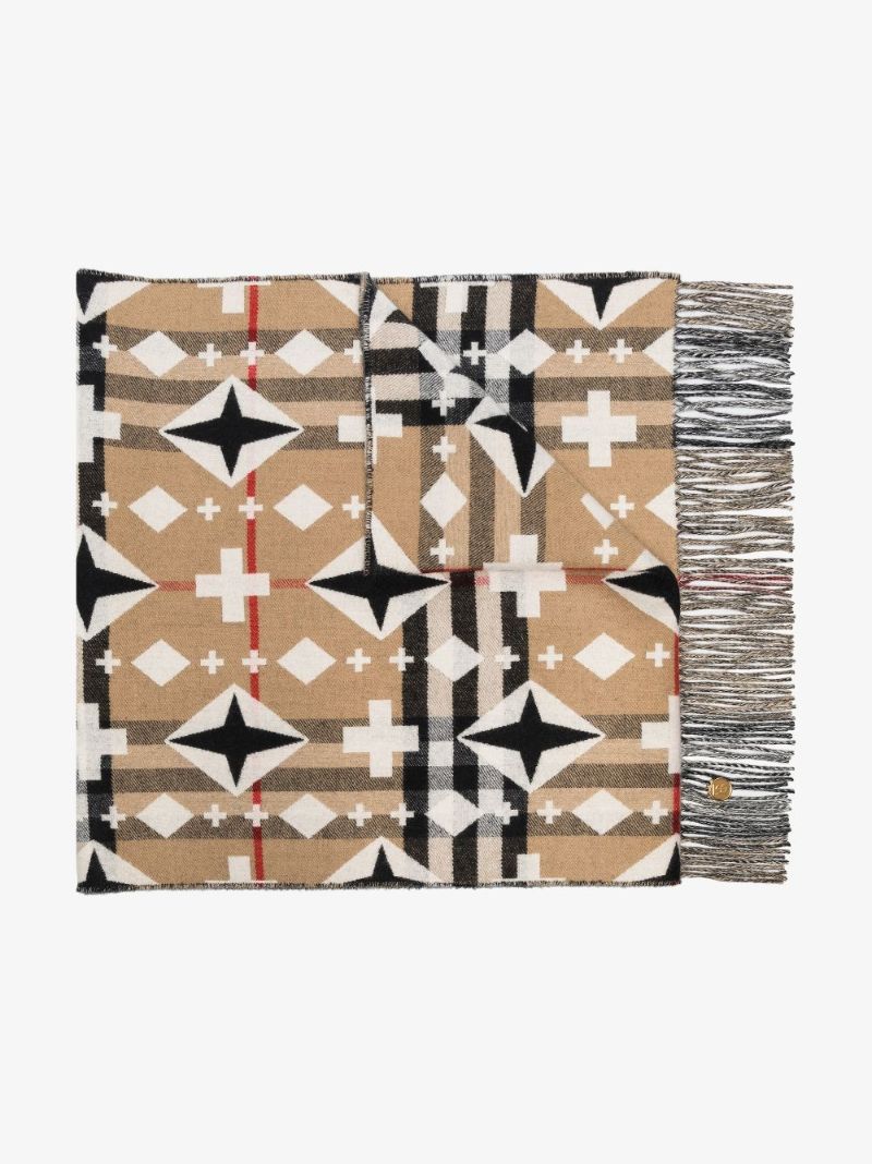 Neutral Geometric Vintage Check Cashmere Scarf