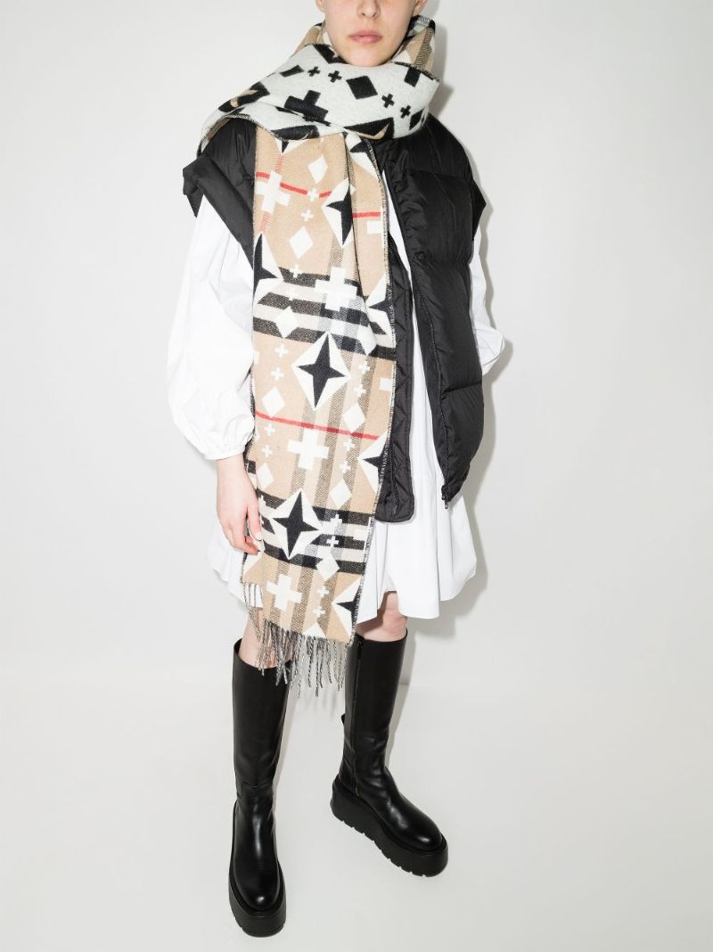 Neutral Geometric Vintage Check Cashmere Scarf