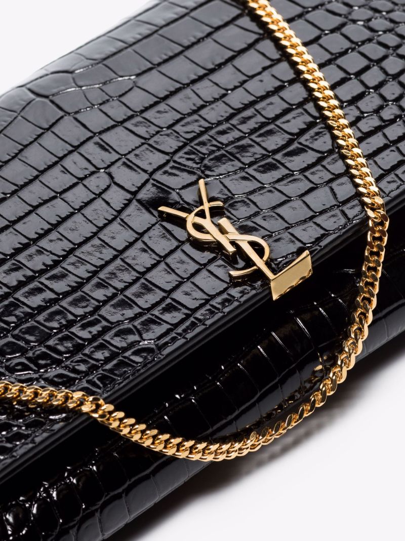 Black Mock Croc Leather Chain Wallet