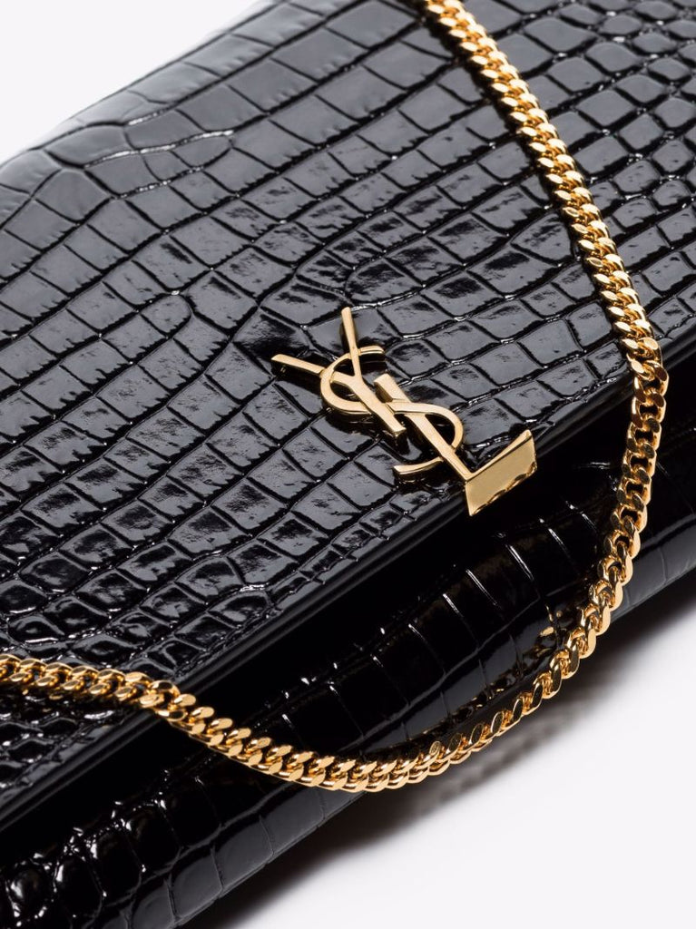 Black Mock Croc Leather Chain Wallet