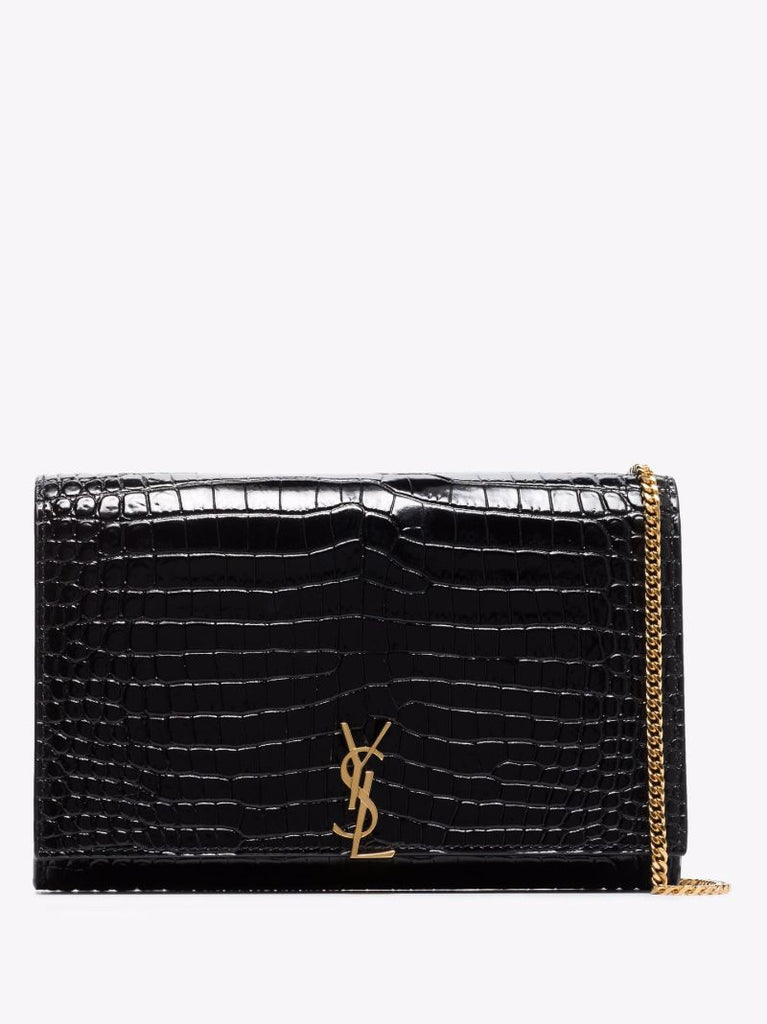 Black Mock Croc Leather Chain Wallet