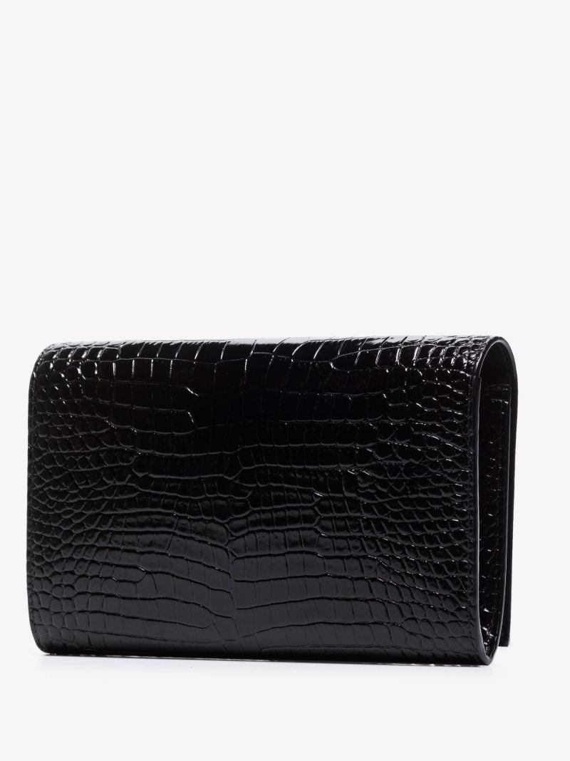Black Mock Croc Leather Chain Wallet