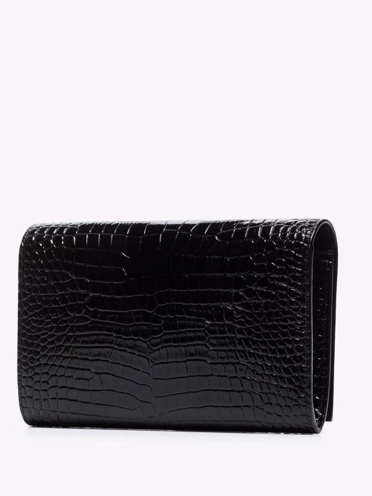 Black Mock Croc Leather Chain Wallet