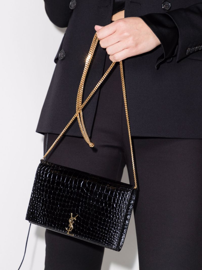 Black Mock Croc Leather Chain Wallet
