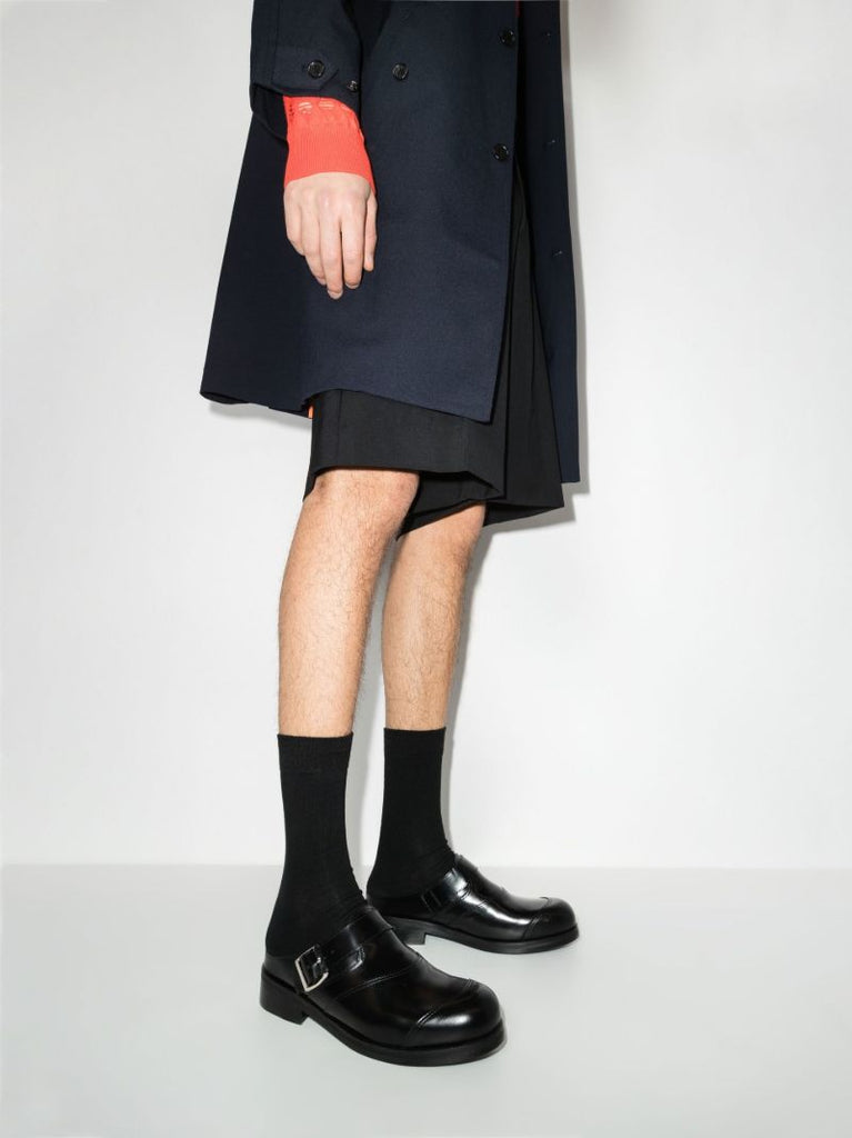 Black Biker Slip-on Leather Monk Shoes