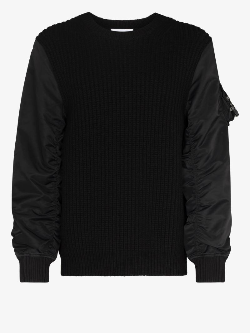Contrast Sleeve Aviator Knit Sweater