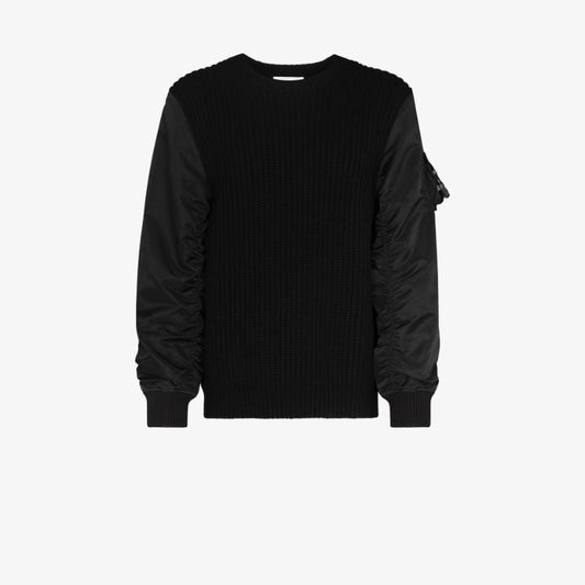 Contrast Sleeve Aviator Knit Sweater