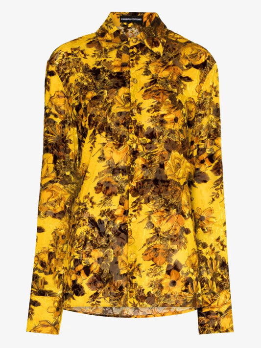 Floral Print Velvet DevorÃ_x0083_Â© Shirt