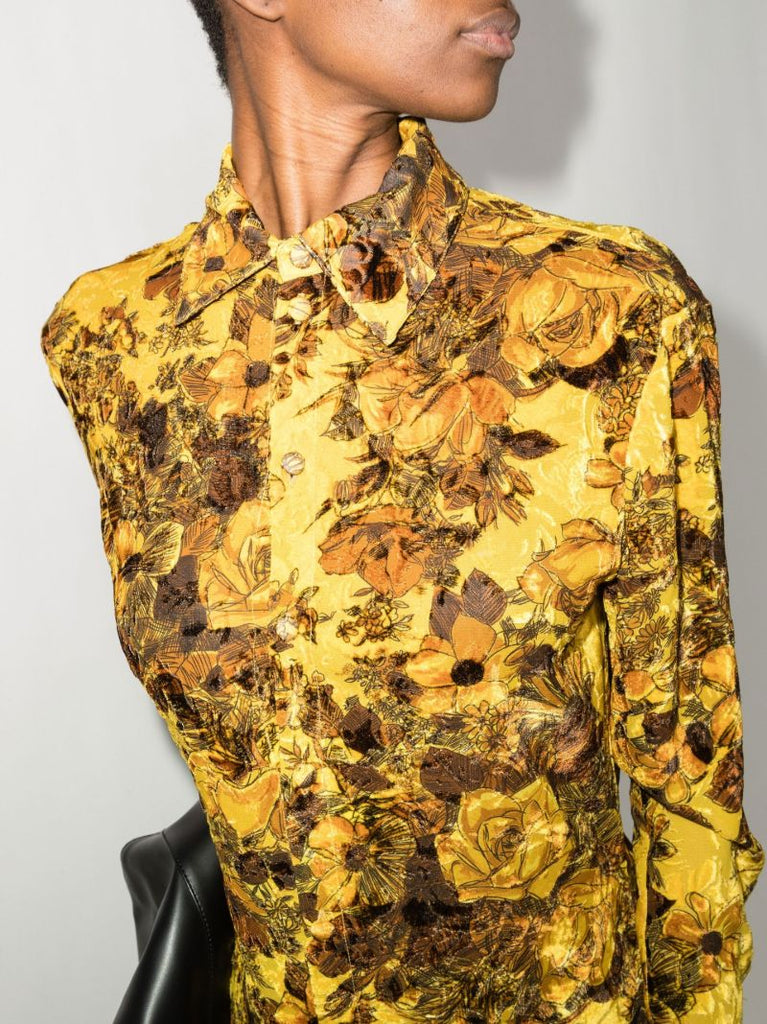 Floral Print Velvet DevorÃ_x0083_Â© Shirt