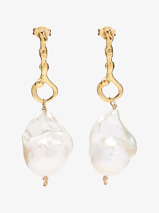 Gold-plated the Olive Pearl Drop Earrings