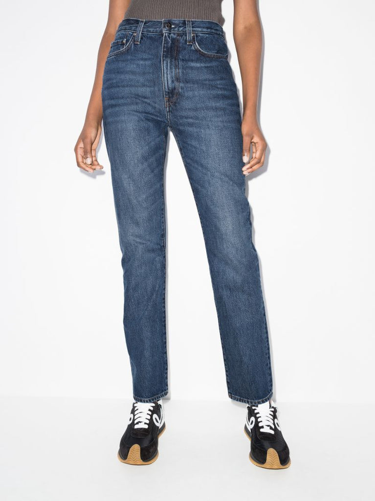 Blue High Waist Straight-leg Jeans