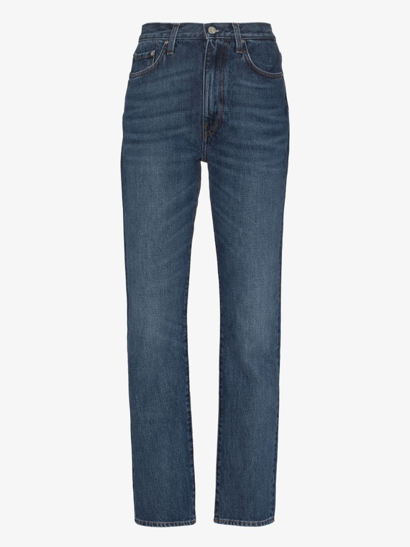 Blue High Waist Straight-leg Jeans