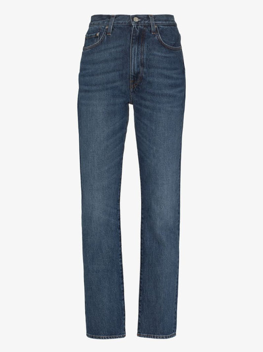 Blue High Waist Straight-leg Jeans