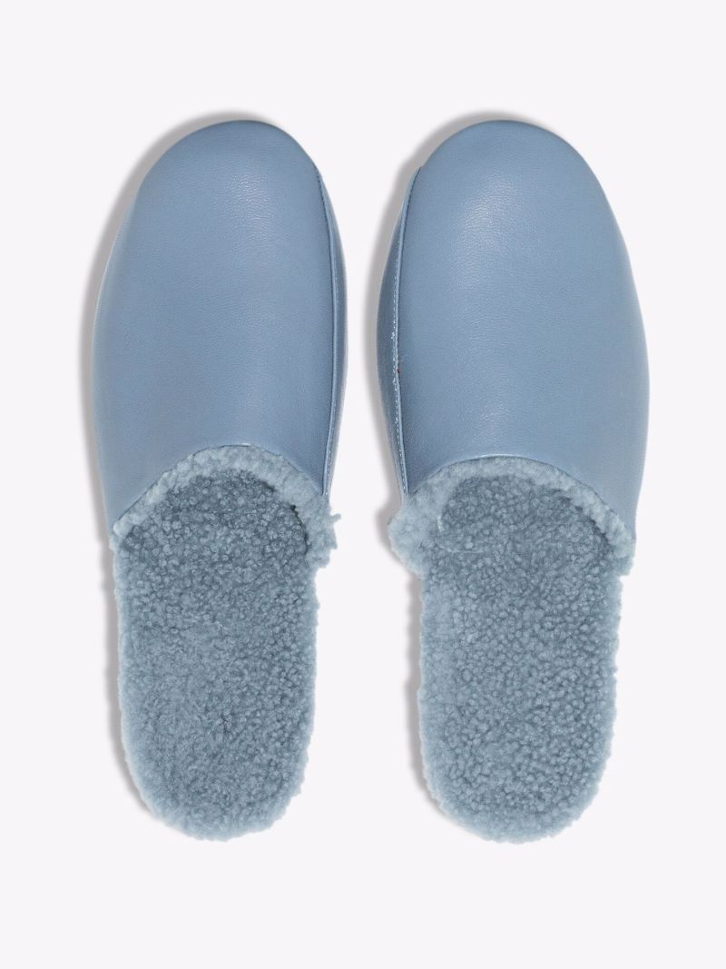 Blue the Soft Leather Slippers
