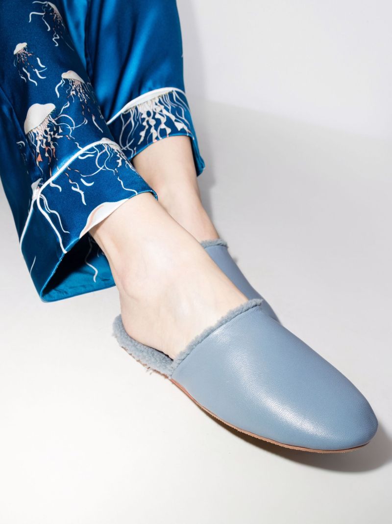 Blue the Soft Leather Slippers