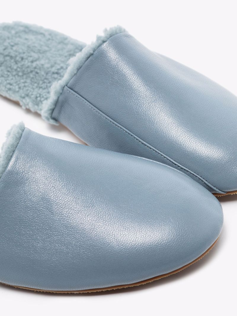 Blue the Soft Leather Slippers