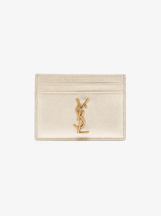 Gold Monogram Leather Card Holder