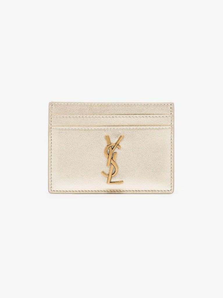 Gold Monogram Leather Card Holder