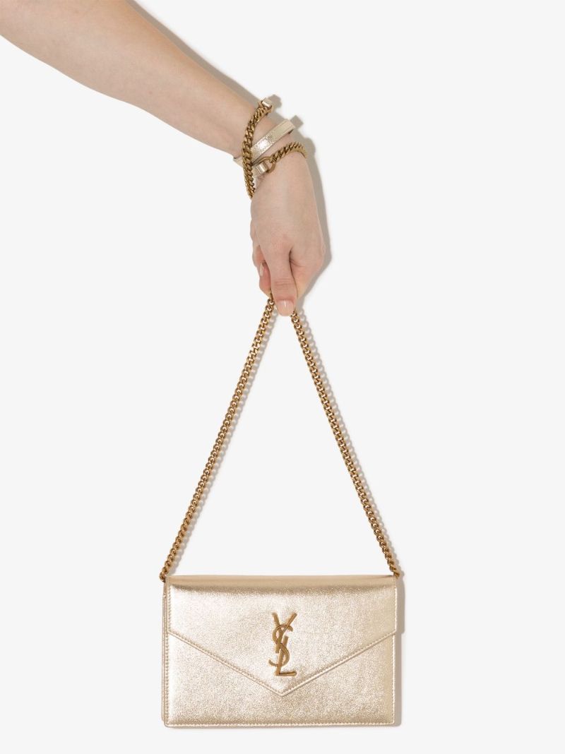 Gold Envelope Leather Wallet on Chain