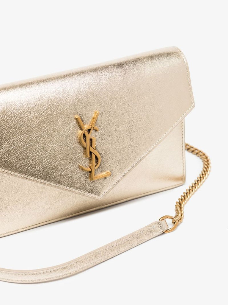 Gold Envelope Leather Wallet on Chain
