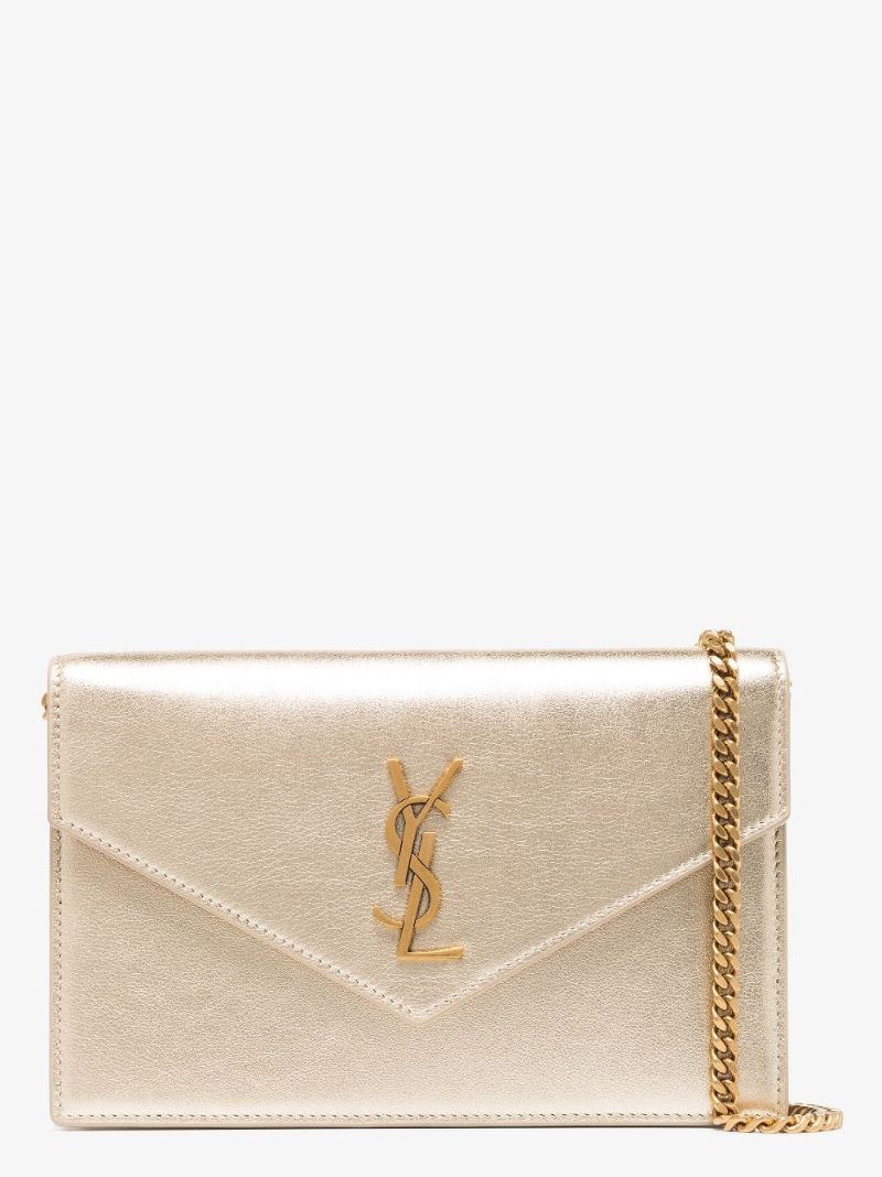 Gold Envelope Leather Wallet on Chain