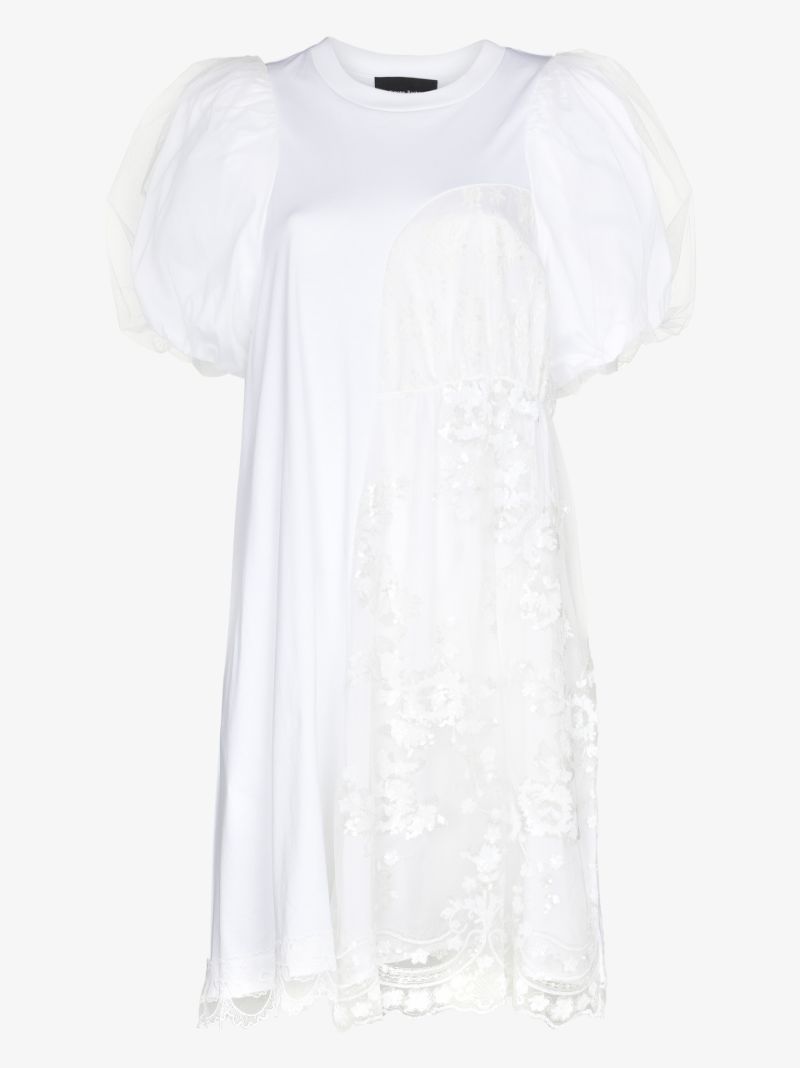 Puff Sleeve Sequined Cotton Mini Dress