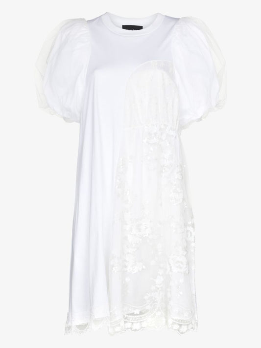 Puff Sleeve Sequined Cotton Mini Dress