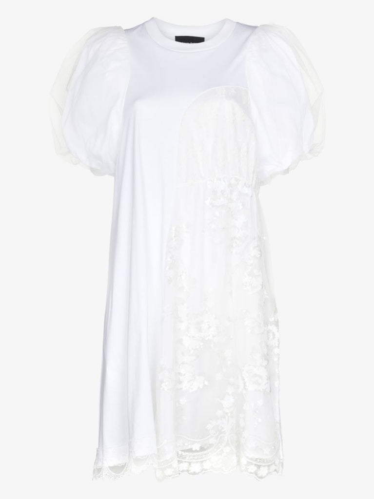 Puff Sleeve Sequined Cotton Mini Dress
