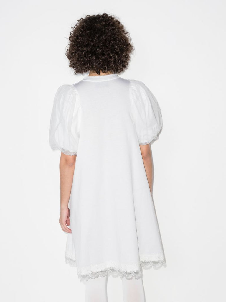 Puff Sleeve Sequined Cotton Mini Dress