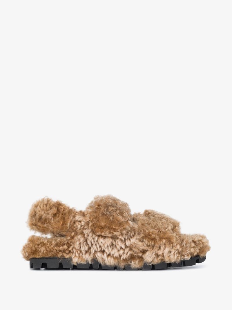 Brown Shearling Double Strap Sandals