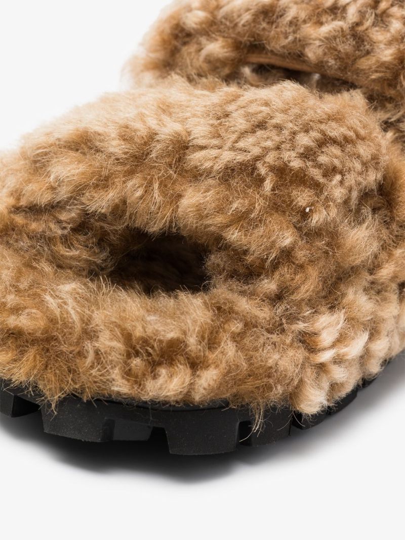 Brown Shearling Double Strap Sandals