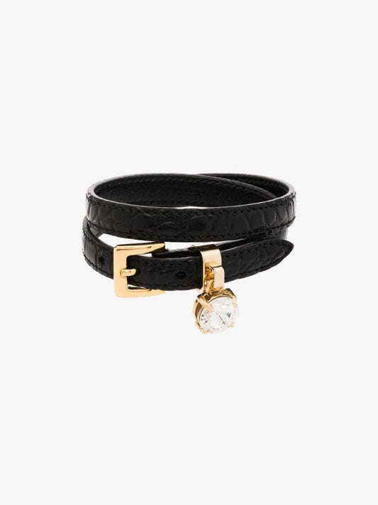 Black Mock Croc Double Wrap Bracelet