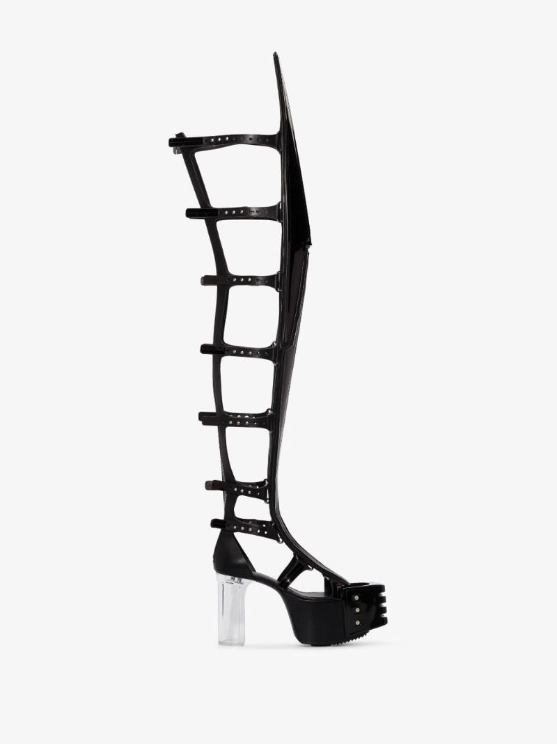 Black Spartan 80 Over-the-knee Platform Leather Sandals