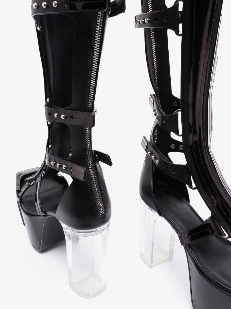 Black Spartan 80 Over-the-knee Platform Leather Sandals