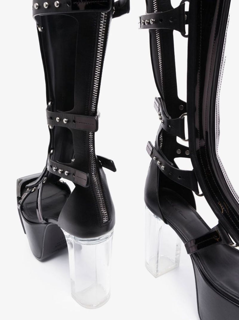 Black Spartan 80 Over-the-knee Platform Leather Sandals