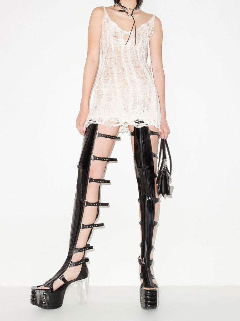 Black Spartan 80 Over-the-knee Platform Leather Sandals