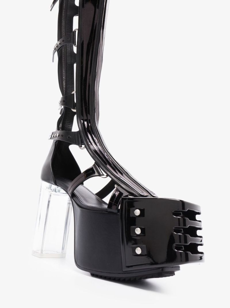 Black Spartan 80 Over-the-knee Platform Leather Sandals