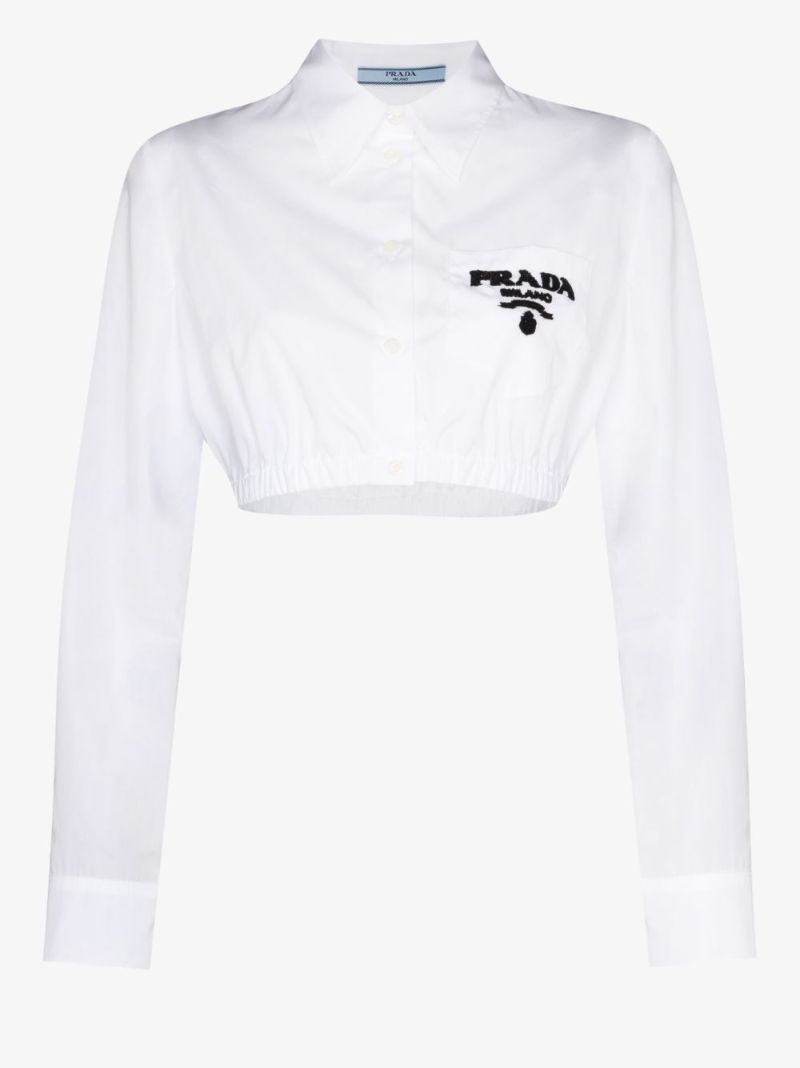 Logo Embroidered Cropped Shirt