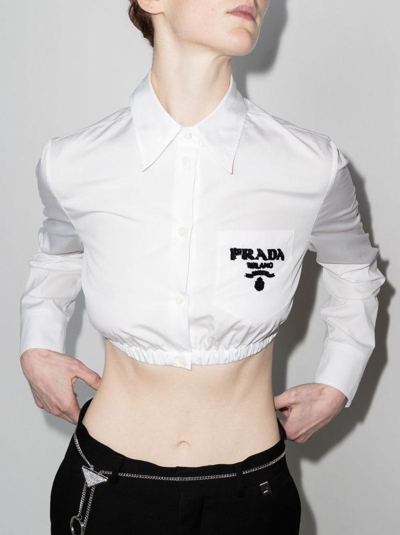 Logo Embroidered Cropped Shirt
