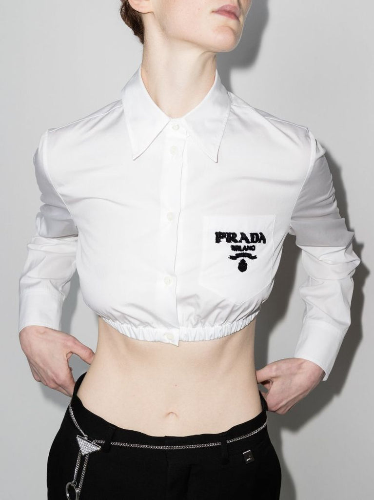 Logo Embroidered Cropped Shirt