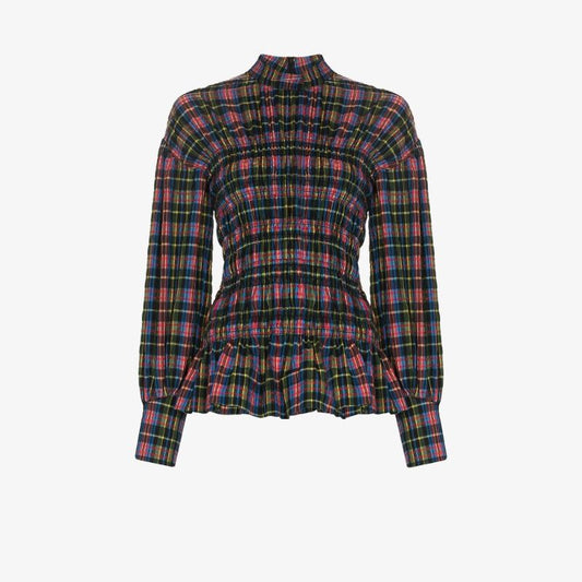 Checked Smocked Blouse