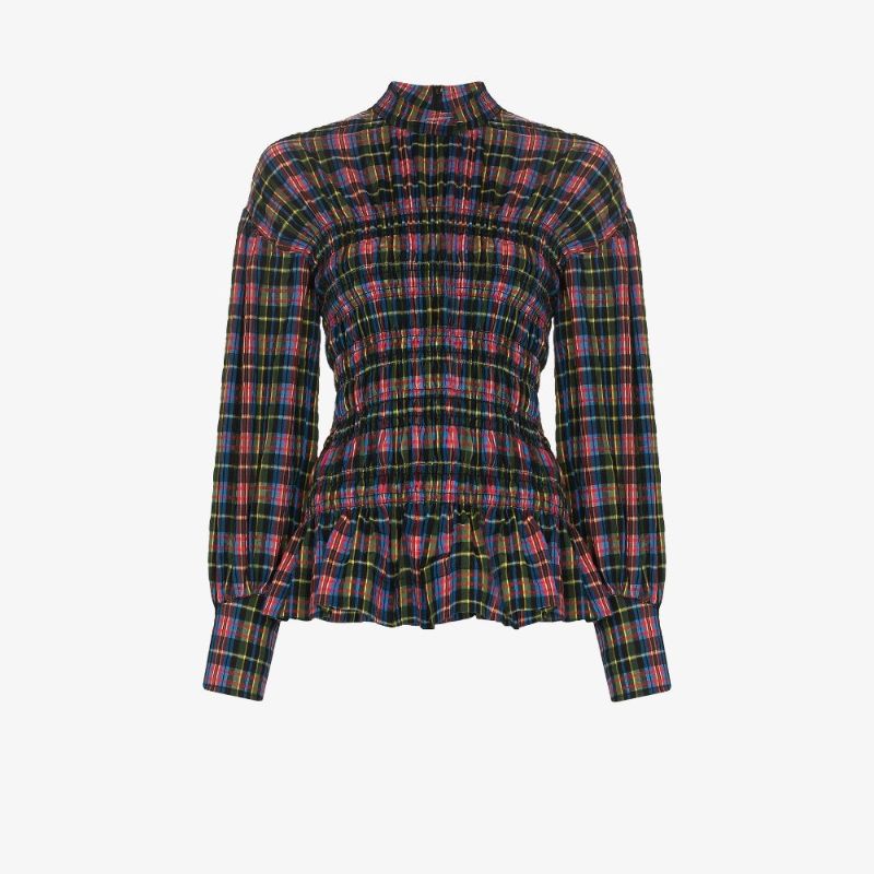 Checked Smocked Blouse