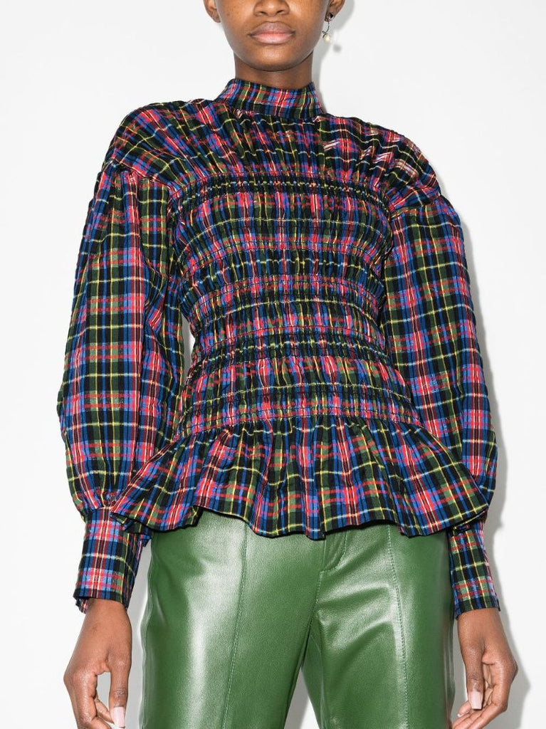 Checked Smocked Blouse