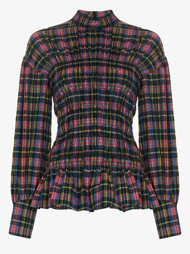 Checked Smocked Blouse