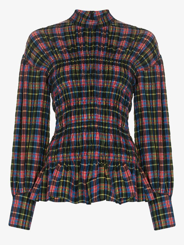 Checked Smocked Blouse