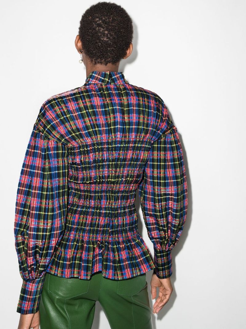 Checked Smocked Blouse