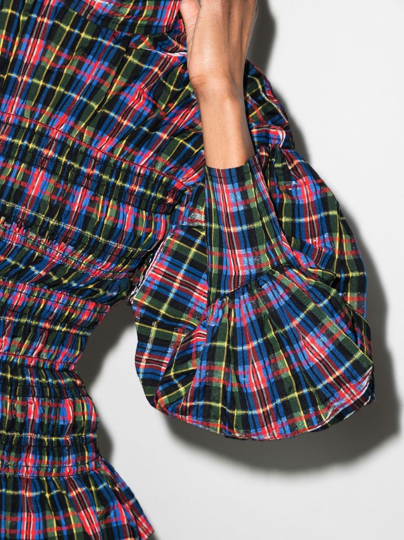 Checked Smocked Blouse