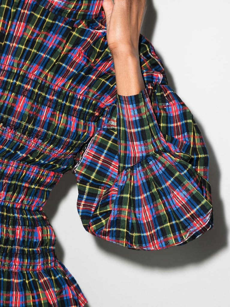 Checked Smocked Blouse