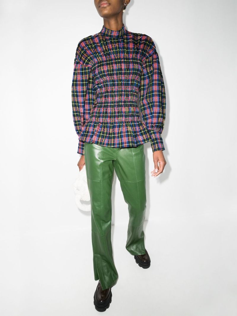Checked Smocked Blouse